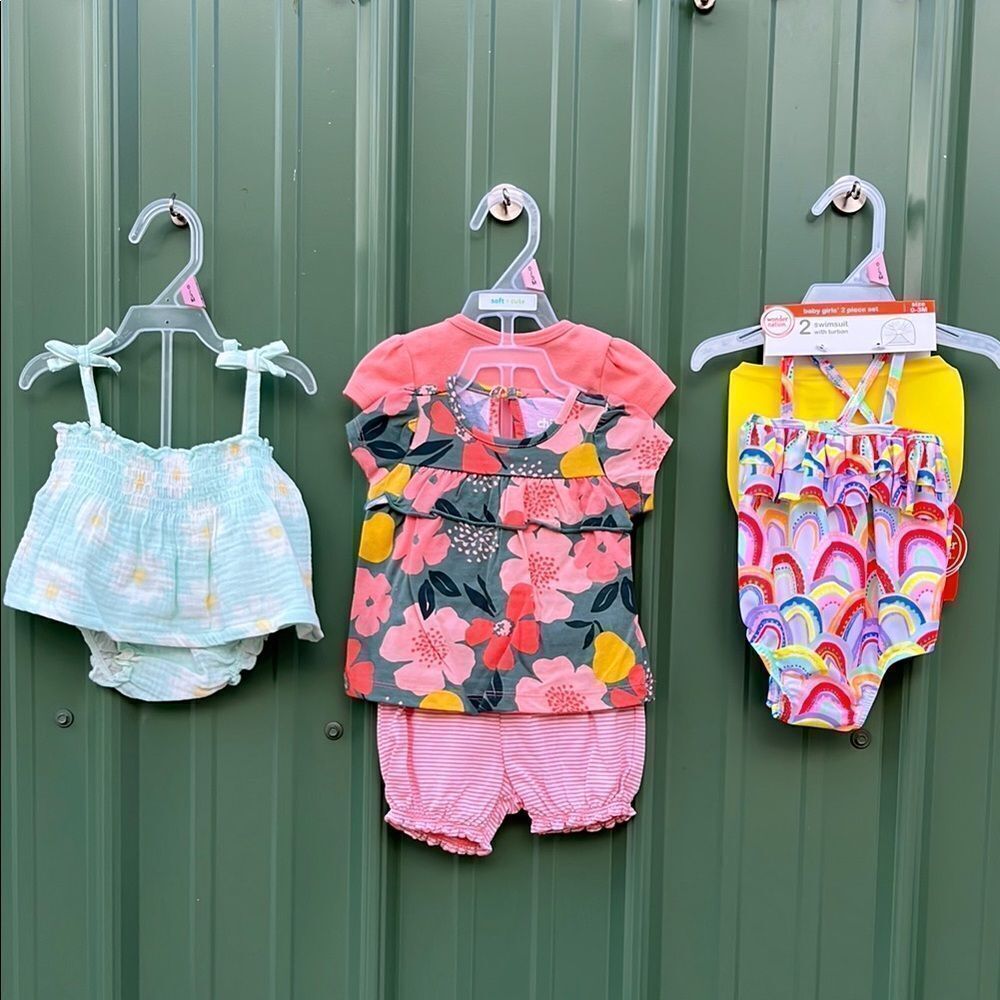Baby Summer Bundle Swimsuit T-Shirt Bloomers Onesie Tank Top 7-Piece Size 0-3M